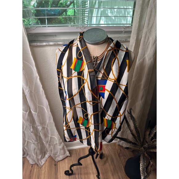 Vtg Nautical Striped Silk Scarf Colorful Flags & Rope Design Coastal Coquette - Picture 7 of 10